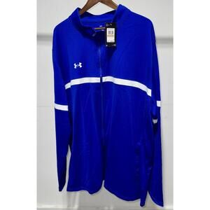 Under Armour Loose Fit Men's 4XL Full Zip Athletic Jacket Blue with White Stripe